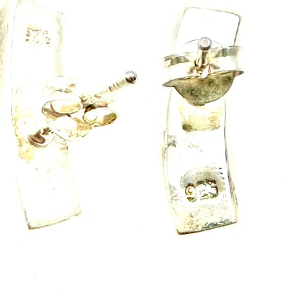 Simulated inlaid Opal in Sterling Silver 925 Earrings Pushback - Picture 3 of 4